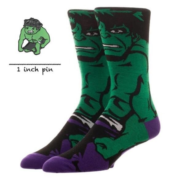 NEW THE INCREDIBLE HULK Gift Bundle!  Set of Crew Socks & Pin Brooch  w Gift Box - Picture 1 of 6